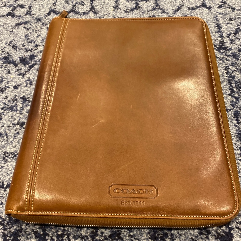 Coach Men's Leather Portfolio Zip Large Brown Organizer Notebook